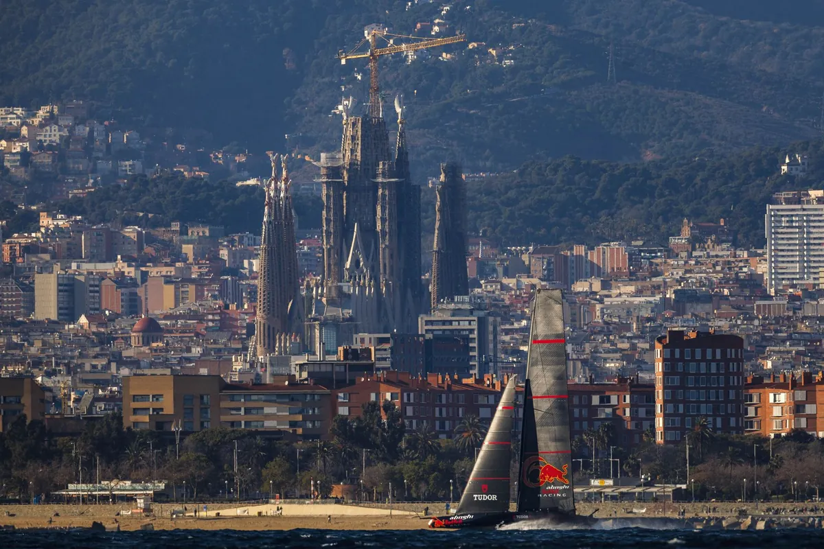 An America's Cup boat sailing off Barcelona